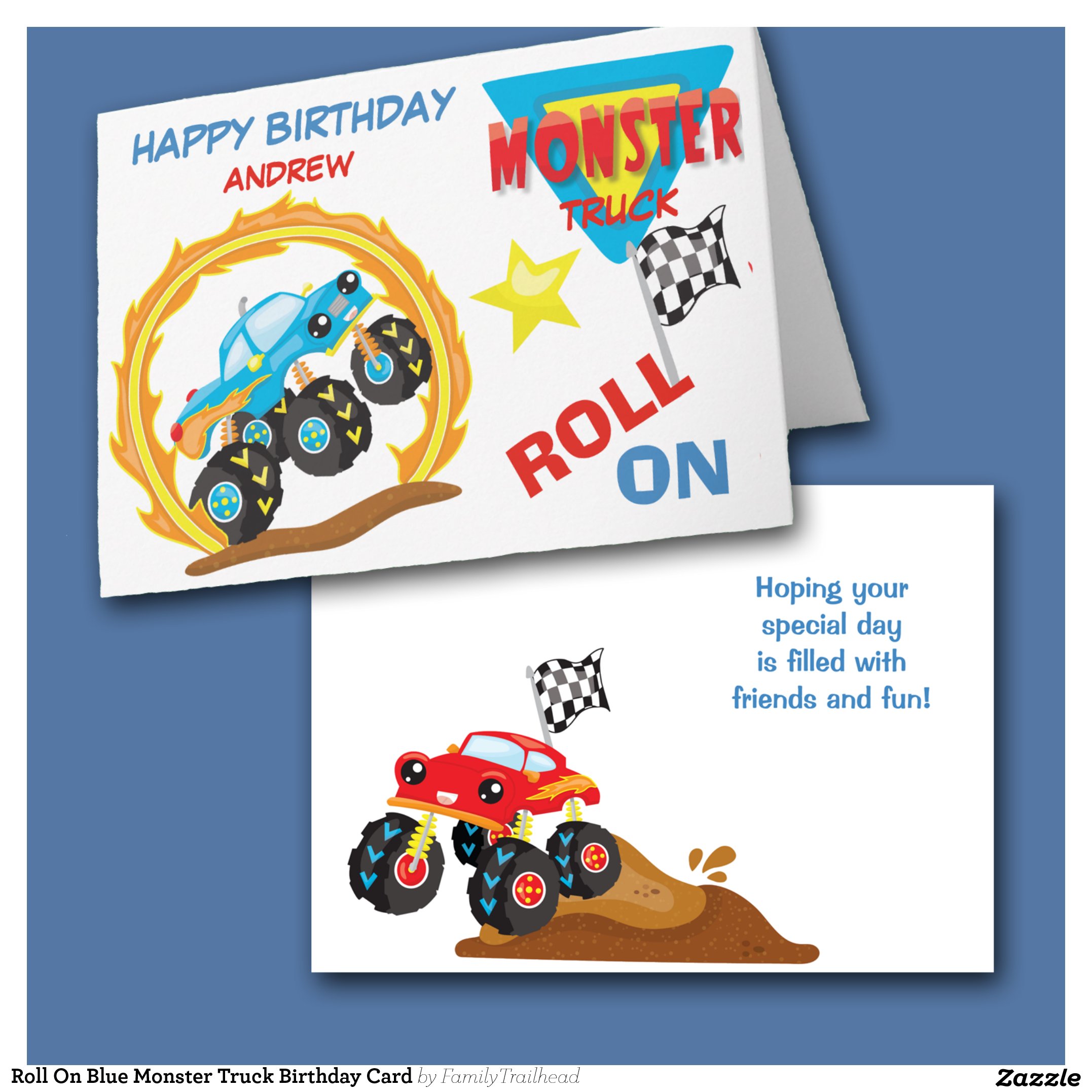 Roll On Blue Monster Truck Birthday Card
