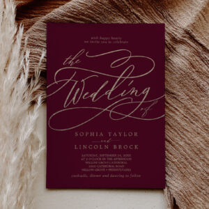 Romantic Burgundy Calligraphy The Wedding Of Invitation