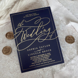 Romantic Gold Foil   Navy Blue Frame Wedding Foil Invitation