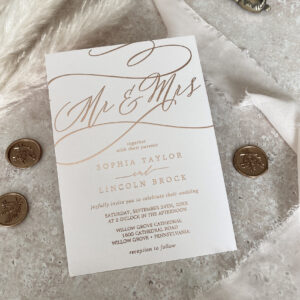 Romantic Rose Gold Foil   Blush Mr & Mrs Wedding Foil Invitation