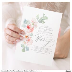Romantic Soft Pink Flowers Summer Garden Wedding Invitation