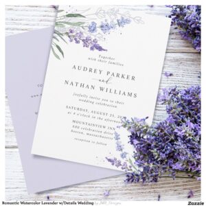 Romantic Watercolor Lavender w/Details Wedding Invitation