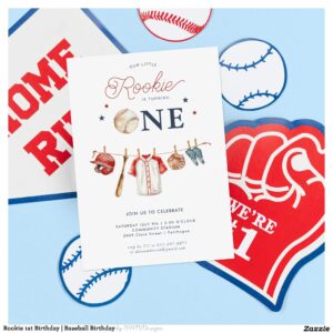 Rookie 1st Birthday   Baseball Birthday Invitation