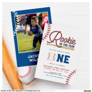 Rookie of the Year Baseball 1st Birthday Party Inv Invitation