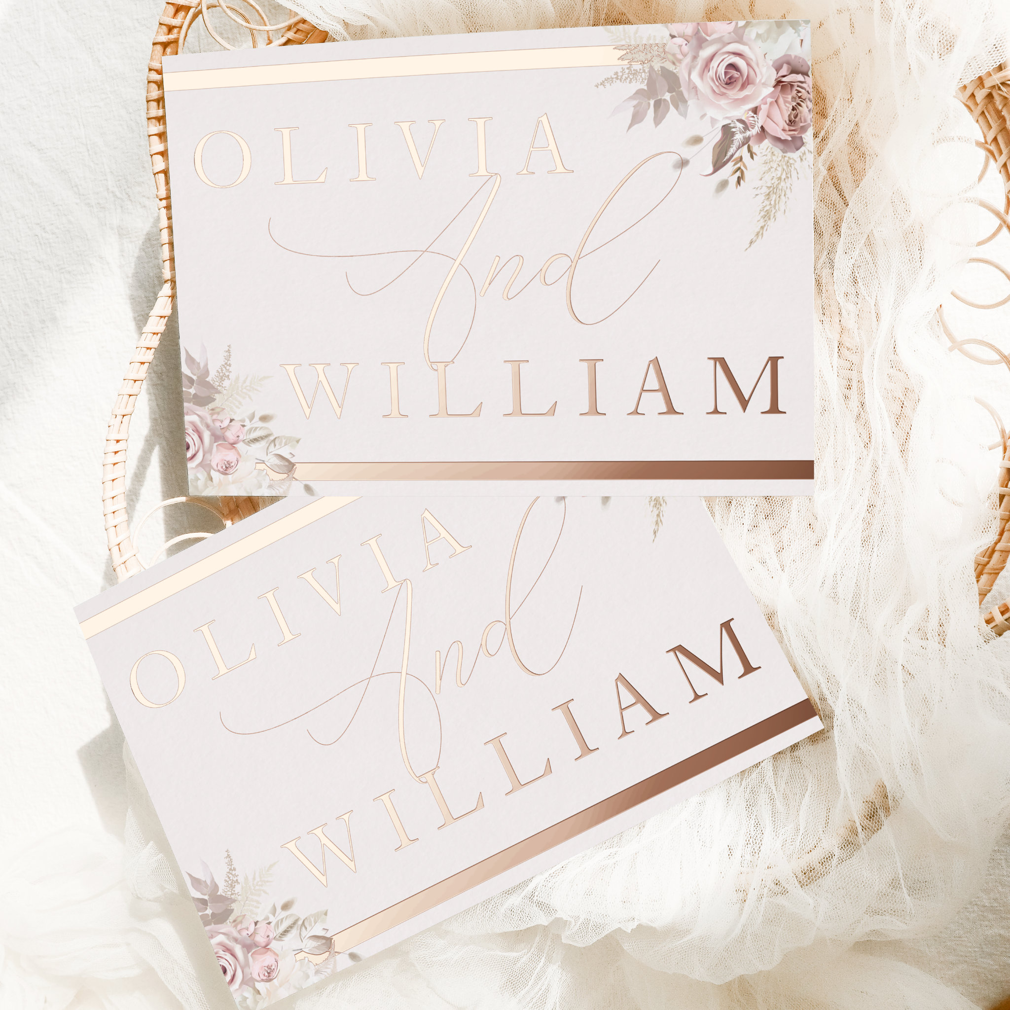 Rose Gold Blush Dusty Rose Pink Floral Wedding Foil Invitation