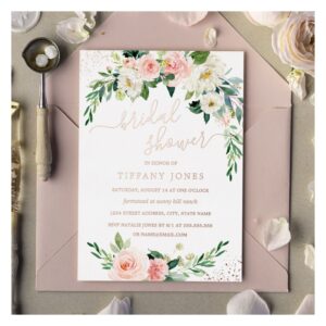 ROSE GOLD FOIL Pink Floral Bridal Shower  Foil Inv Foil Invitation