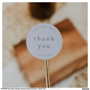 ROWAN Boy Blue Unique Simple Baby Shower Thank You Classic Round Sticker