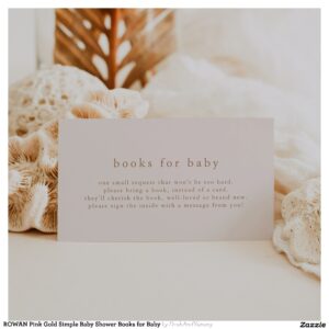 ROWAN Pink Gold Simple Baby Shower Books for Baby Enclosure Card