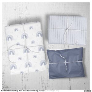 ROWAN Summer Boy Blue Boho Rainbow Baby Shower Wrapping Paper Sheets