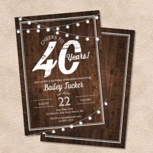 Rustic 40th Birthday with String Lights Party Invitation