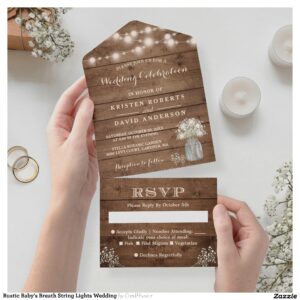 Rustic Baby's Breath String Lights Wedding All In One Invitation