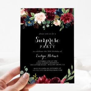Rustic Black Botanical Surprise Party Invitation