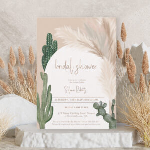 Rustic Boho chic cactus pampas arch bridal shower Invitation