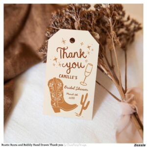 Rustic Boots and Bubbly Hand Drawn Thank you Gift Tags