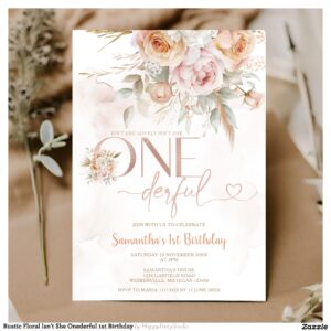 Rustic Floral Isn't She Onederful 1st Birthday Invitation