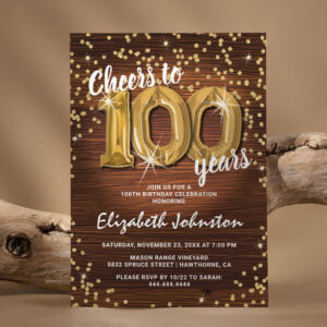 Rustic Gold Glitter 100th Birthday Invitation