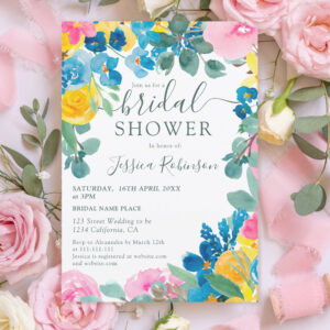 Rustic green summer floral photo bridal shower invitation