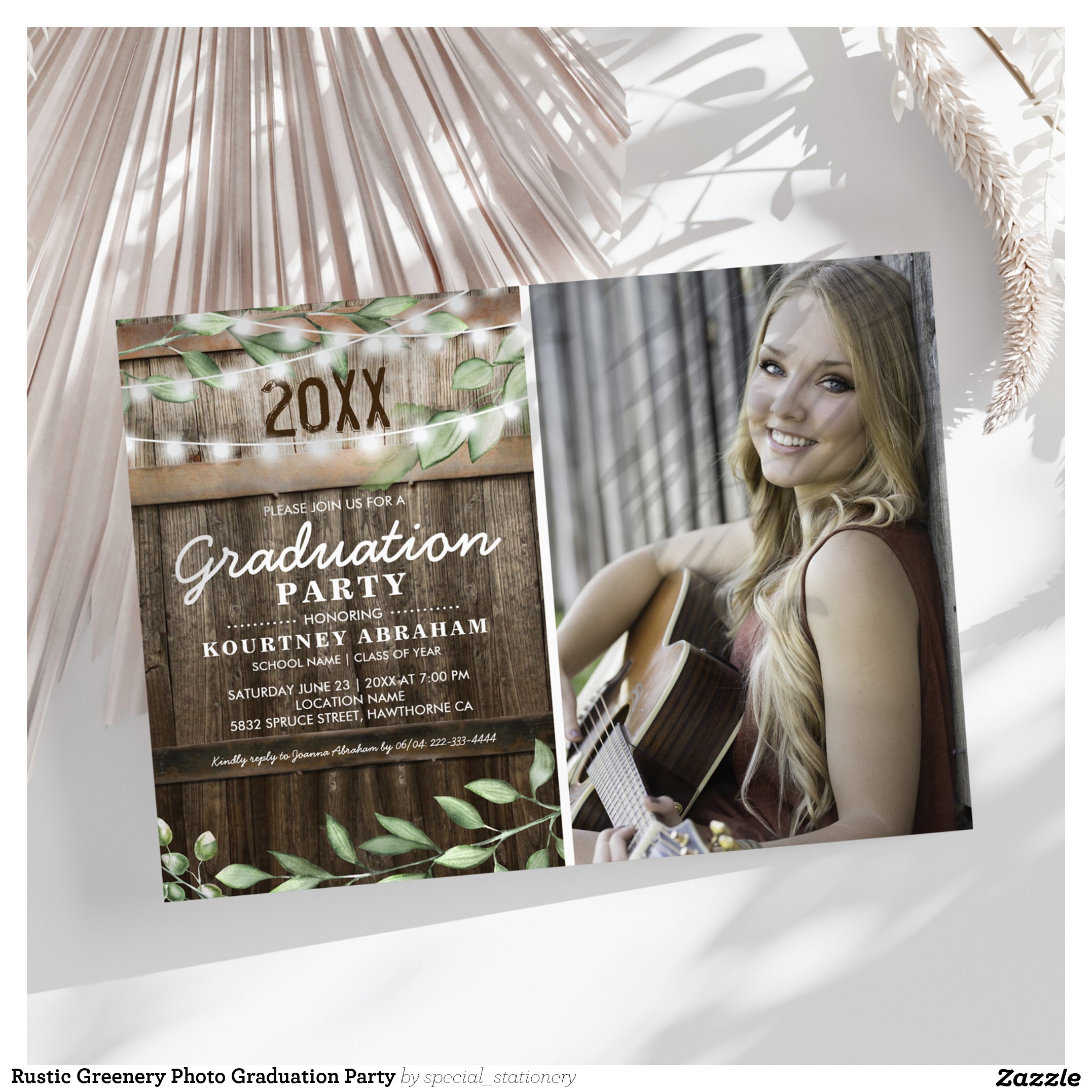 Rustic Greenery Photo Graduation Party Invitation