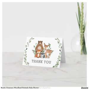 Rustic Greenery Woodland Animals Baby Shower Thank You Card