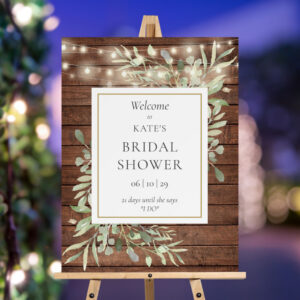 Rustic Lights Greenery Bridal Shower Welcome Sign