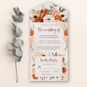 Rustic Orange Boho Watercolor Blush Wedding All In One Invitation