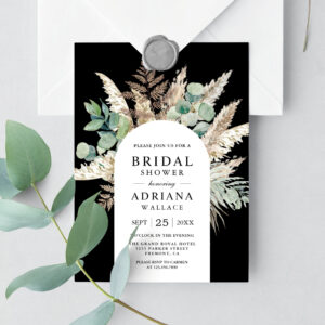 Rustic Pampas Eucalyptus Arch Black Bridal Shower Invitation