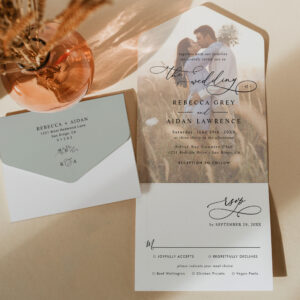 Rustic Sage Green Photo Wedding All In One Invitation