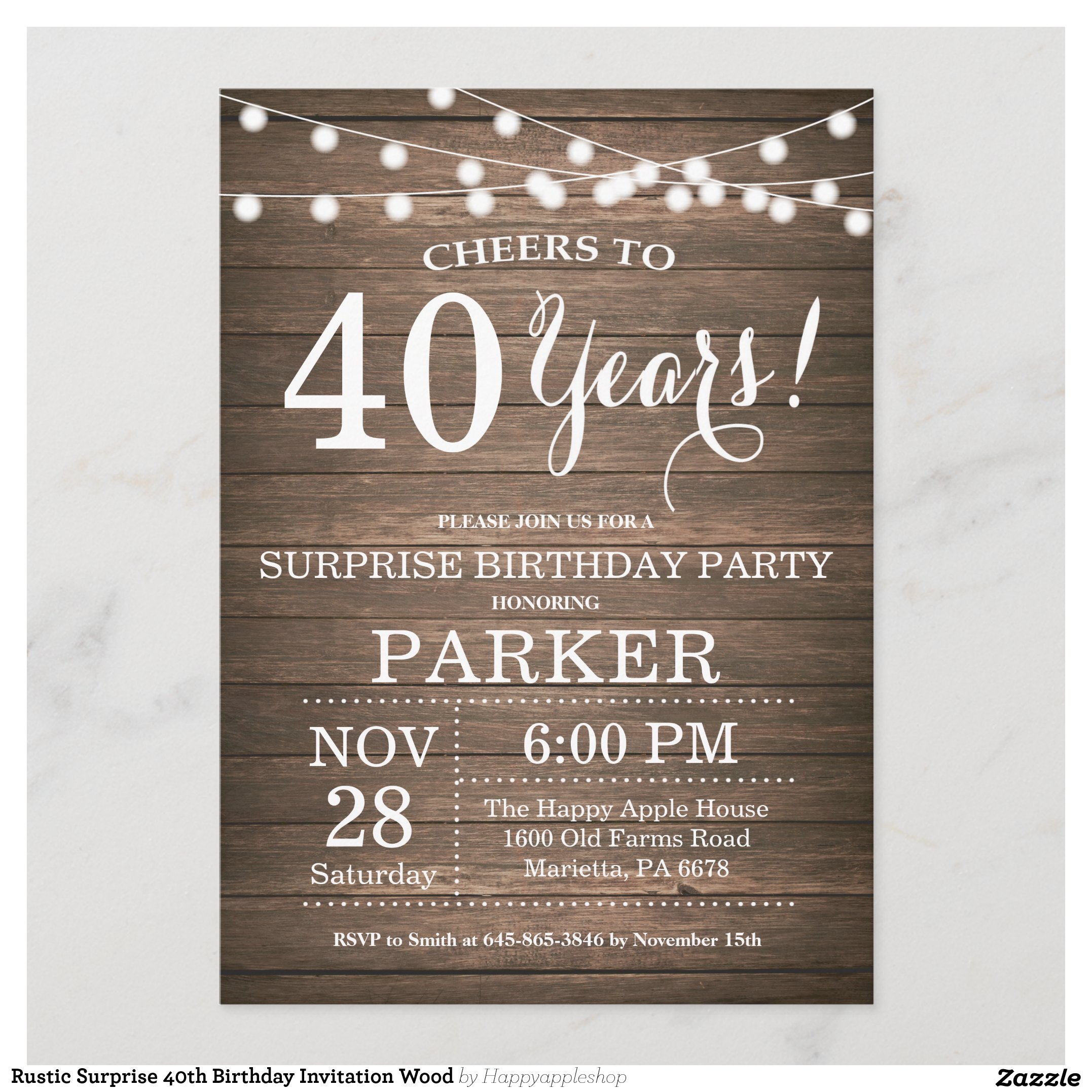 Rustic Surprise 40th Birthday Invitation Wood