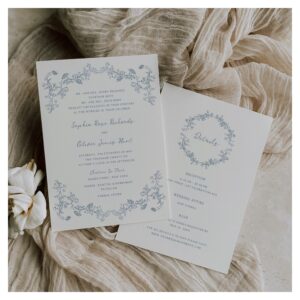 Rustic Vintage Floral Line Art All in One Wedding Invitation