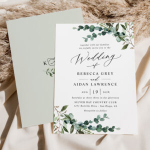 Rustic Watercolor Greenery Wedding Invitation