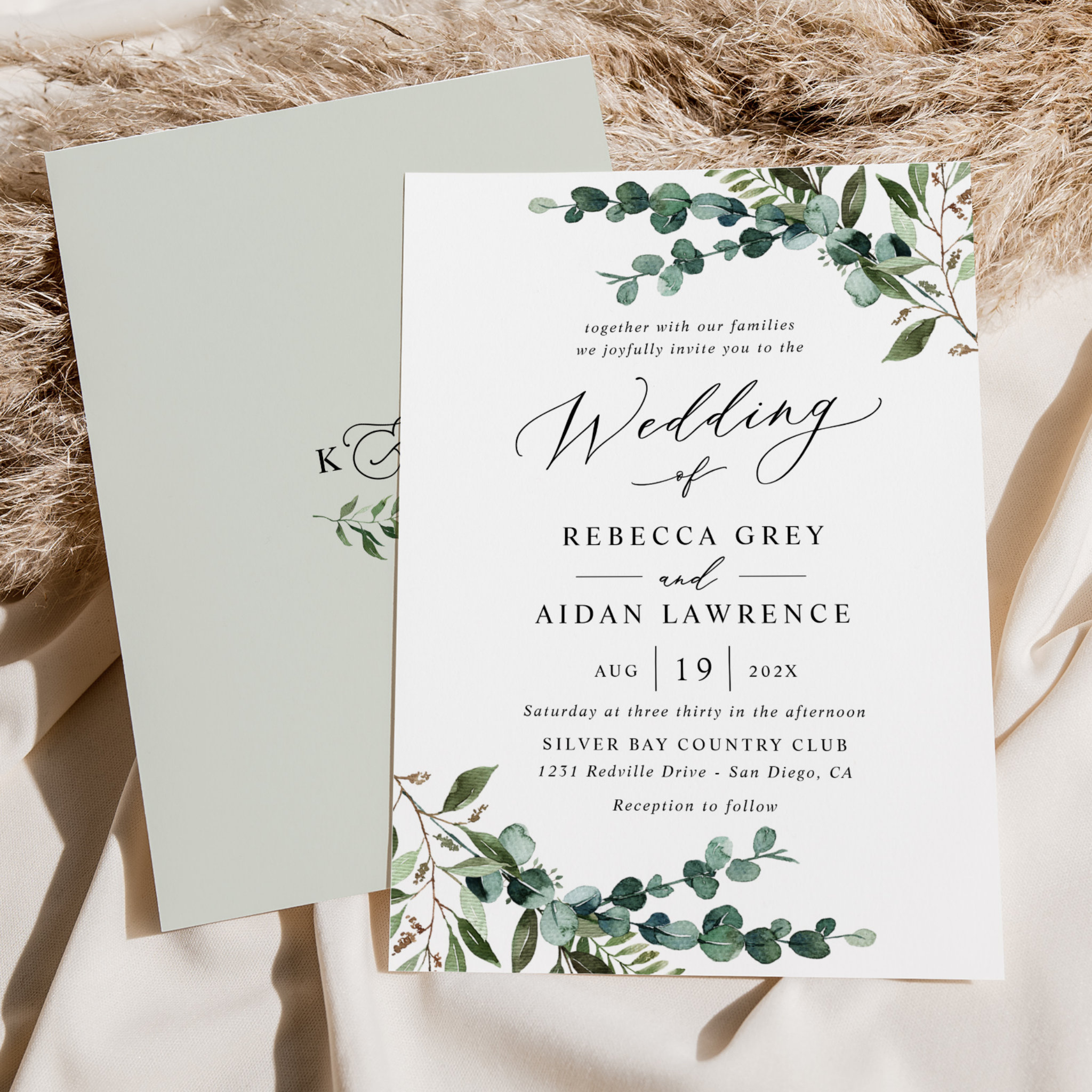 Rustic Watercolor Greenery Wedding Invitation