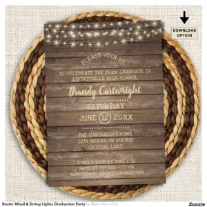 Rustic Wood & String Lights Graduation Party Invitation
