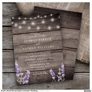 Rustic Wood String Lights Lavender Wedding Invitation