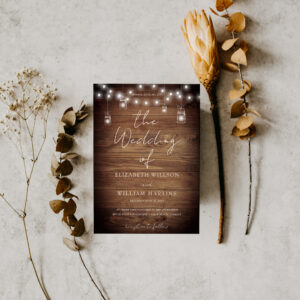 Rustic Wood String Lights Wedding QR Code RSVP Invitation
