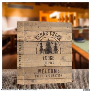 Rustic Wood Vacation Rental Welcome Guest 3 Ring Binder