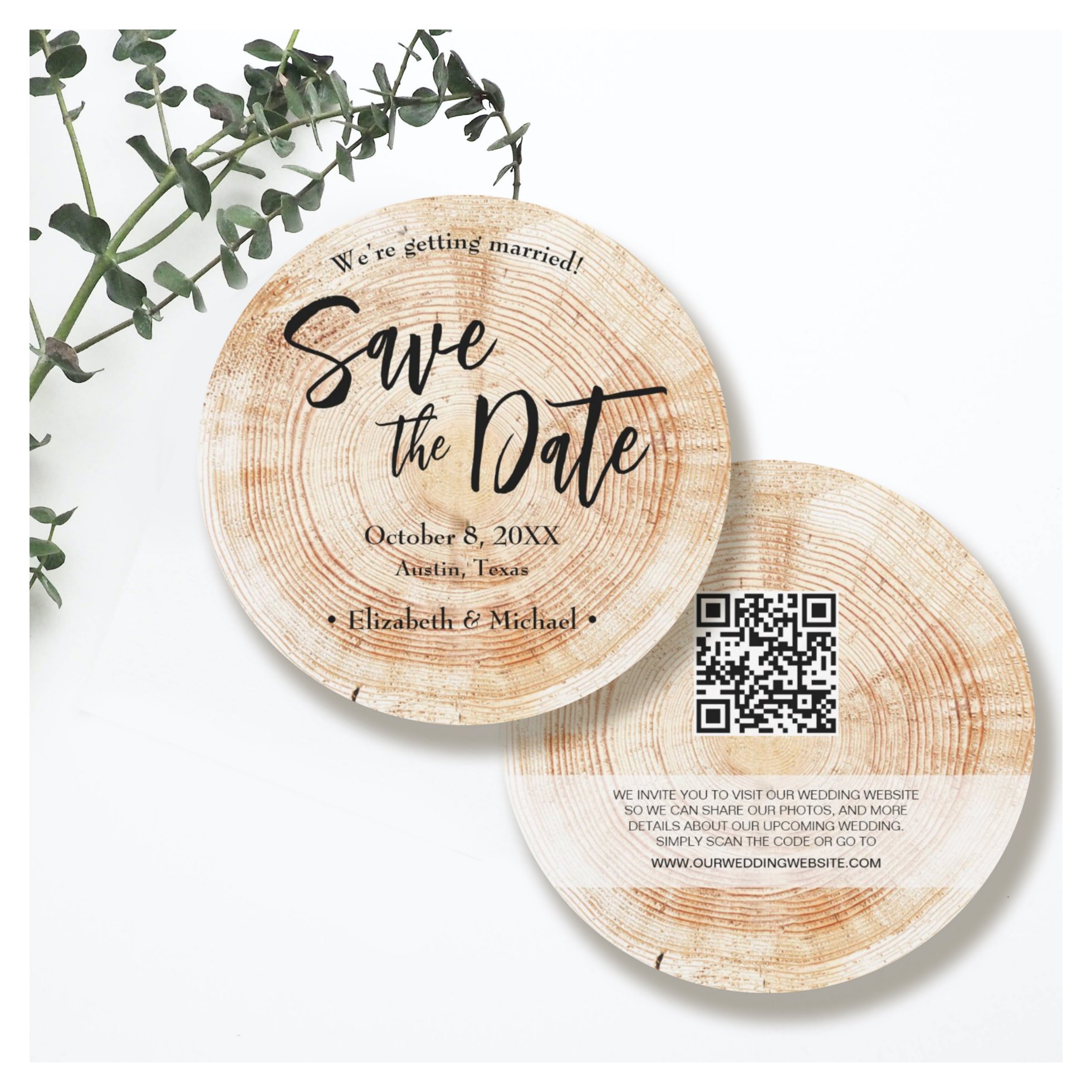 Rustic Wood Wedding Save the date with website Inv Invitation