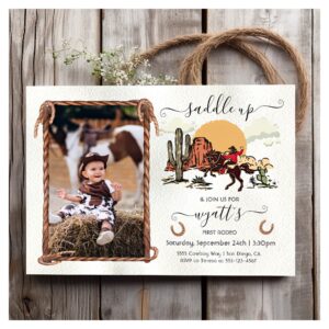 Saddle up First Rodeo Cowboy Photo Birthday Party Invitation