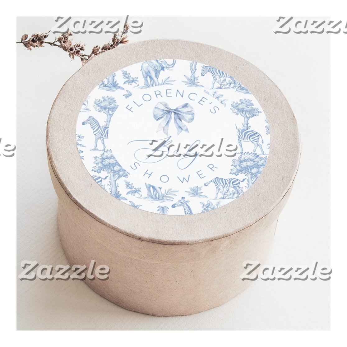 Safari animals Toile de Jouy Baby shower  Classic Round Sticker