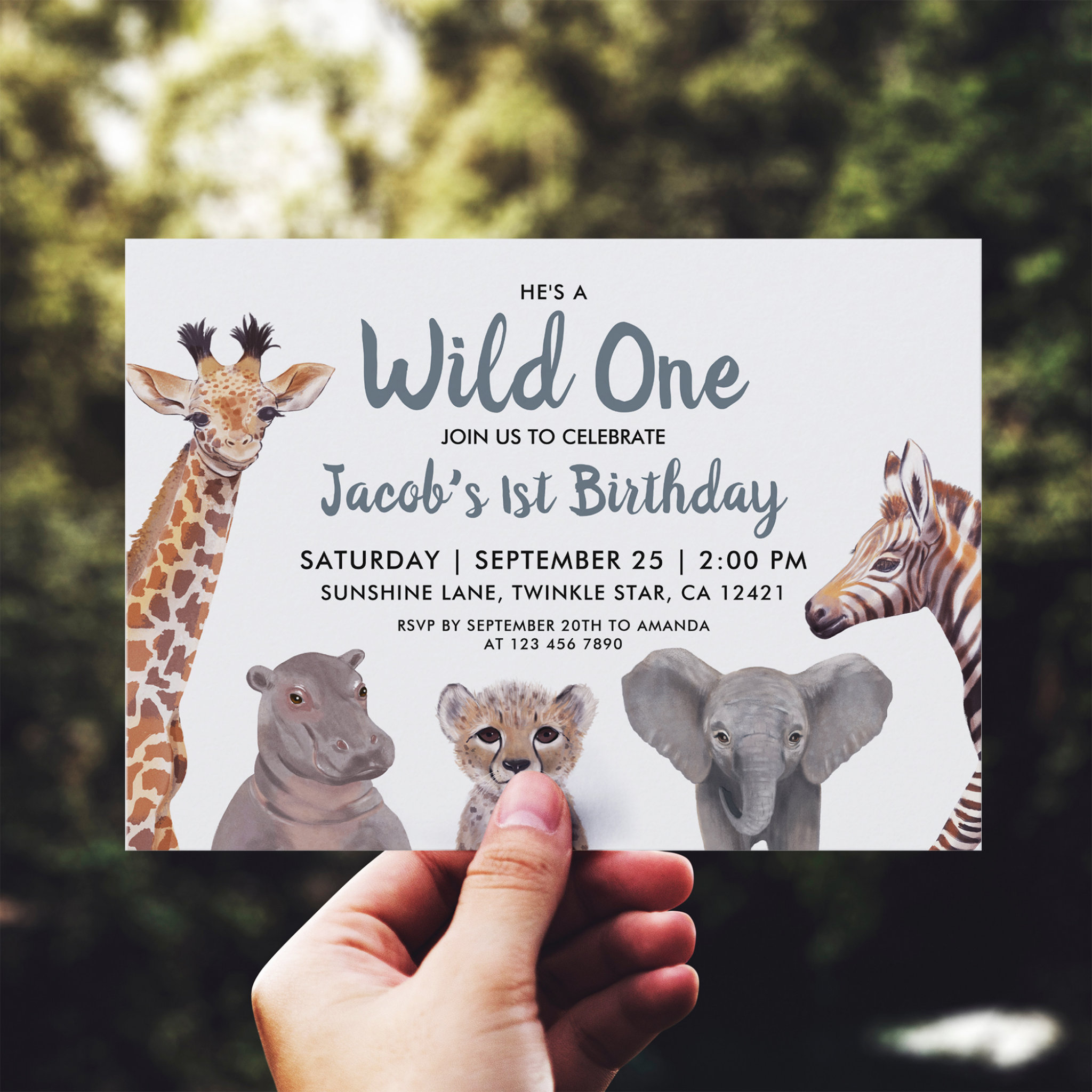 Safari Wild One Boy 1st Birthday Invitation