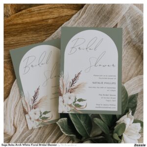 Sage Boho Arch White Floral Bridal Shower Invitation