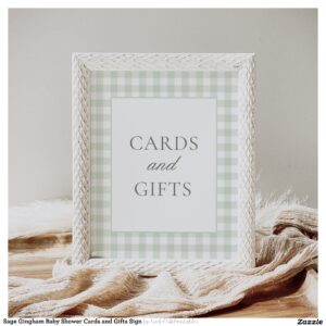 Sage Gingham Baby Shower Cards and Gifts Sign