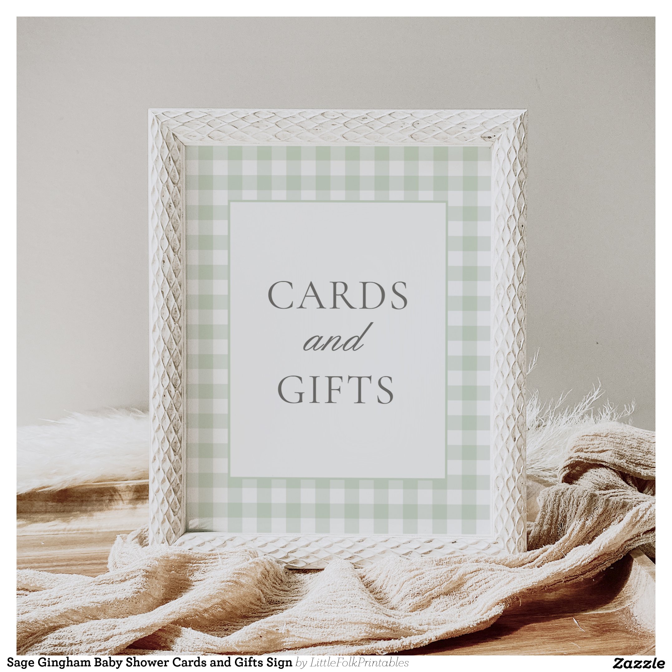 Sage Gingham Baby Shower Cards and Gifts Sign