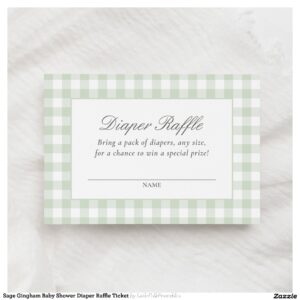 Sage Gingham Baby Shower Diaper Raffle Ticket Enclosure Card