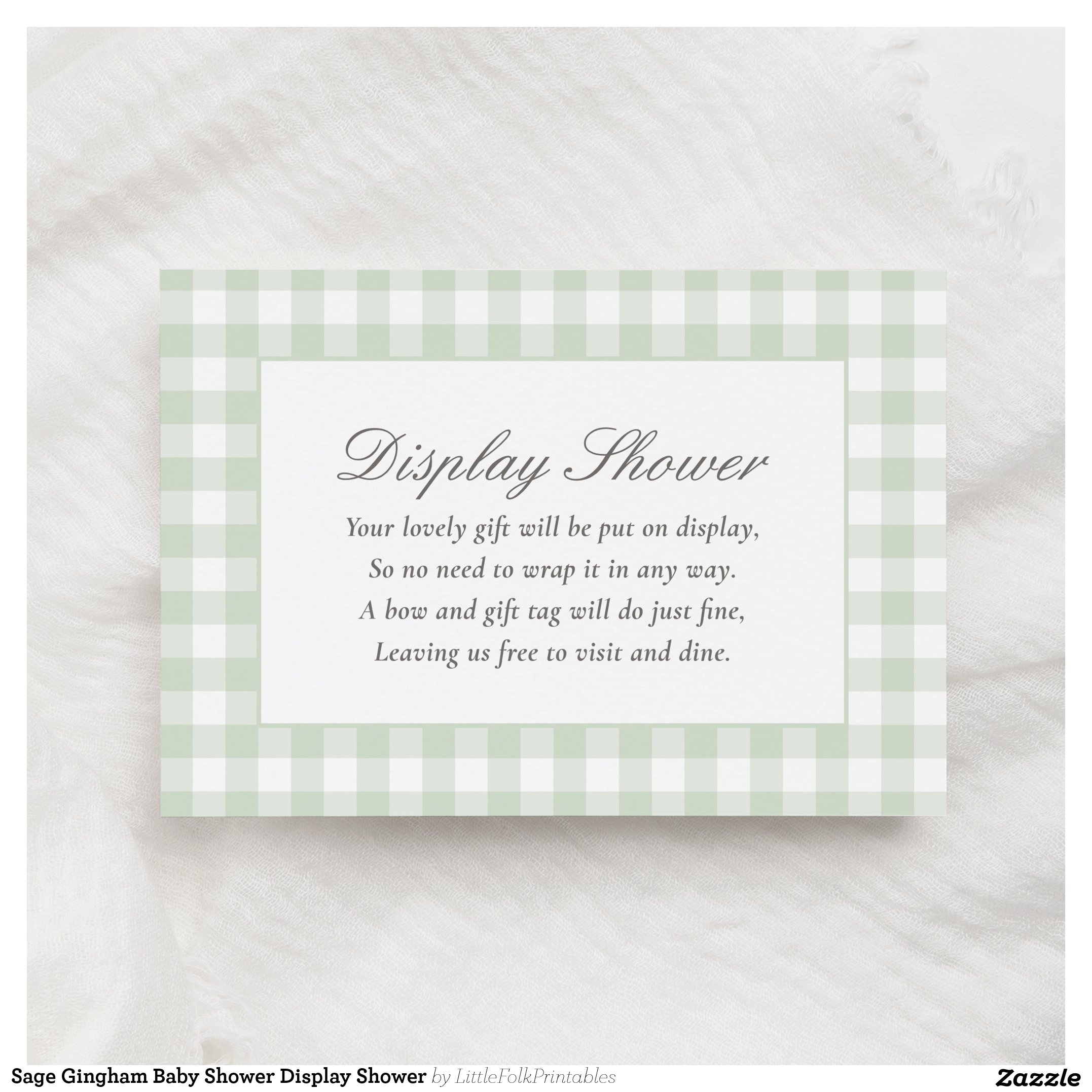 Sage Gingham Baby Shower Display Shower Enclosure Card