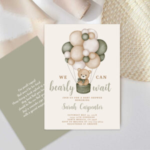 Sage Green Bear Baby Shower Boy Invitation
