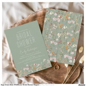 Sage Green Boho Wildflower Bridal Shower Elegant Invitation