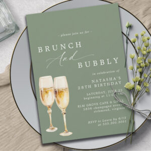 Sage Green Champagne Birthday Brunch & Bubbly Invitation