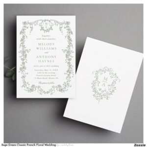 Sage Green Classic French Floral Wedding Invitation