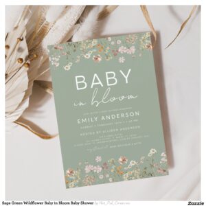 Sage Green Wildflower Baby in Bloom Baby Shower Invitation