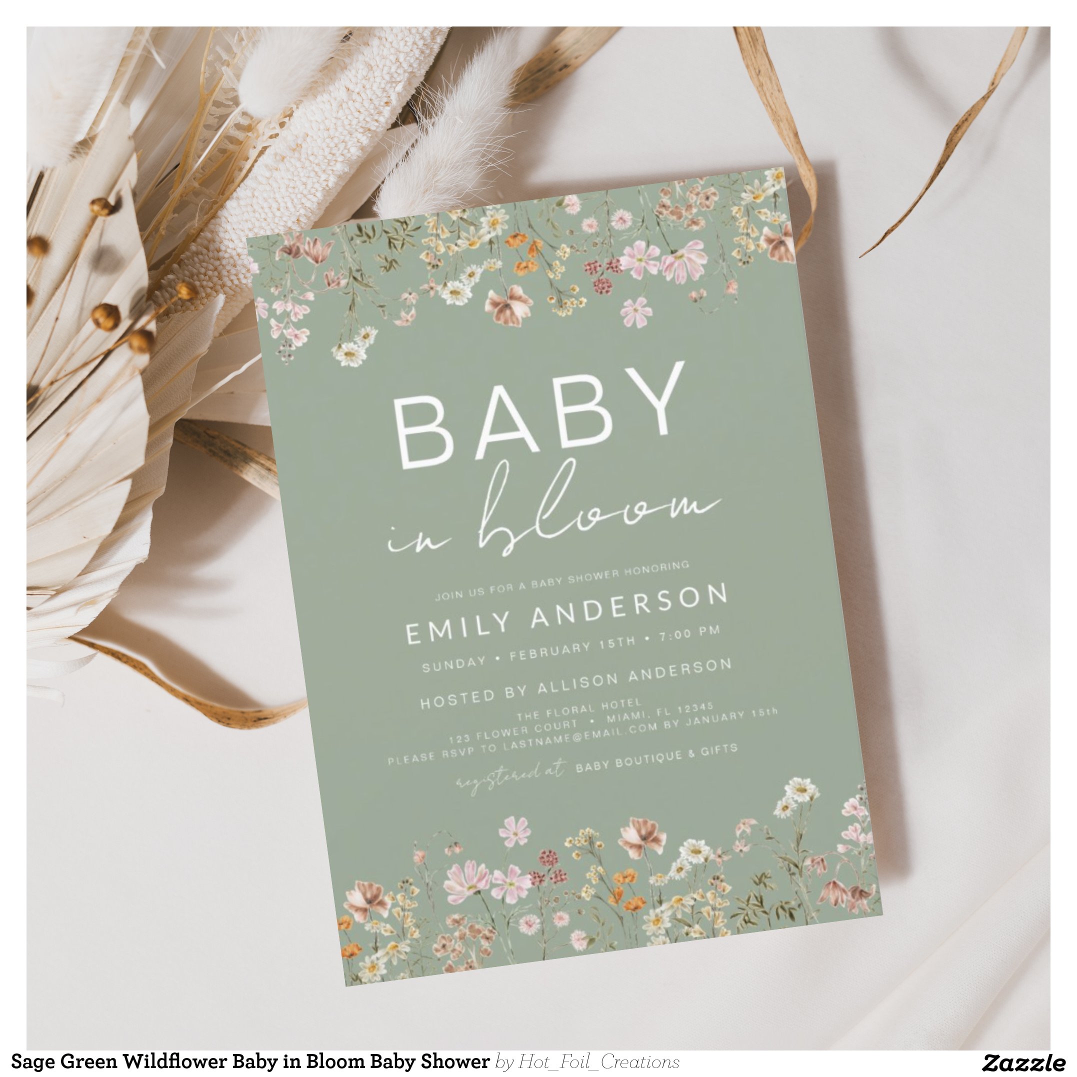 Sage Green Wildflower Baby in Bloom Baby Shower Invitation